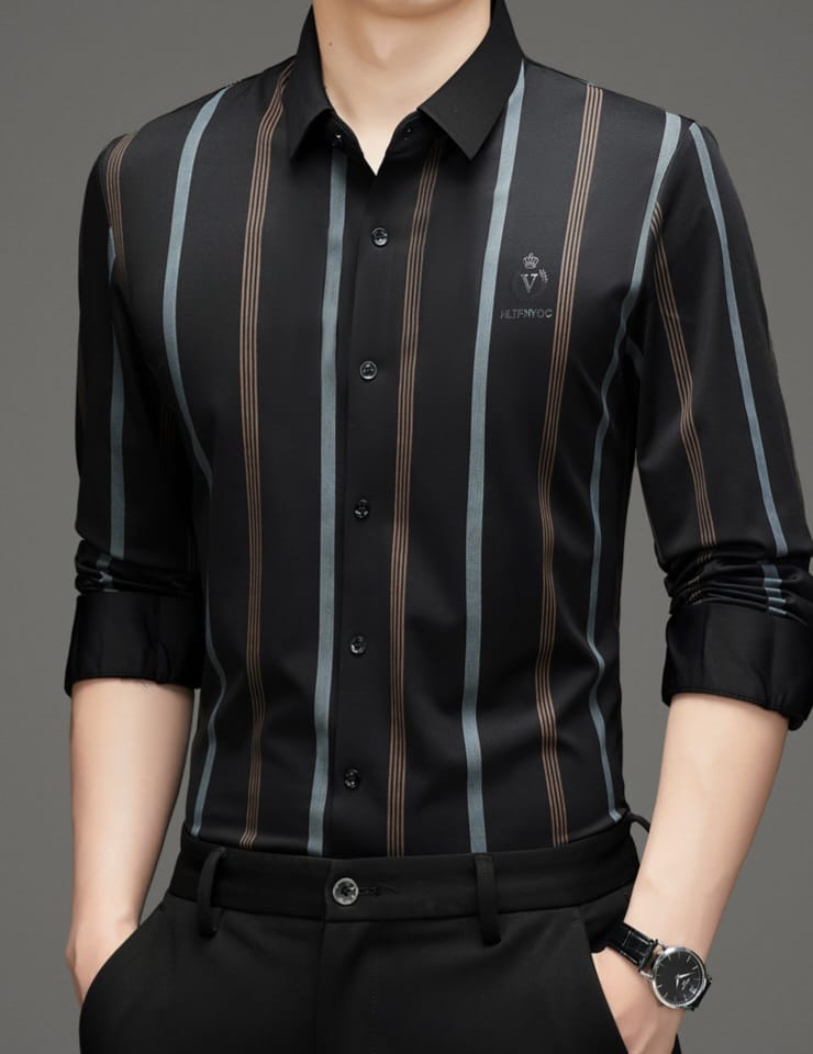 Premium Brown Black Striped Formal Shirt for Men