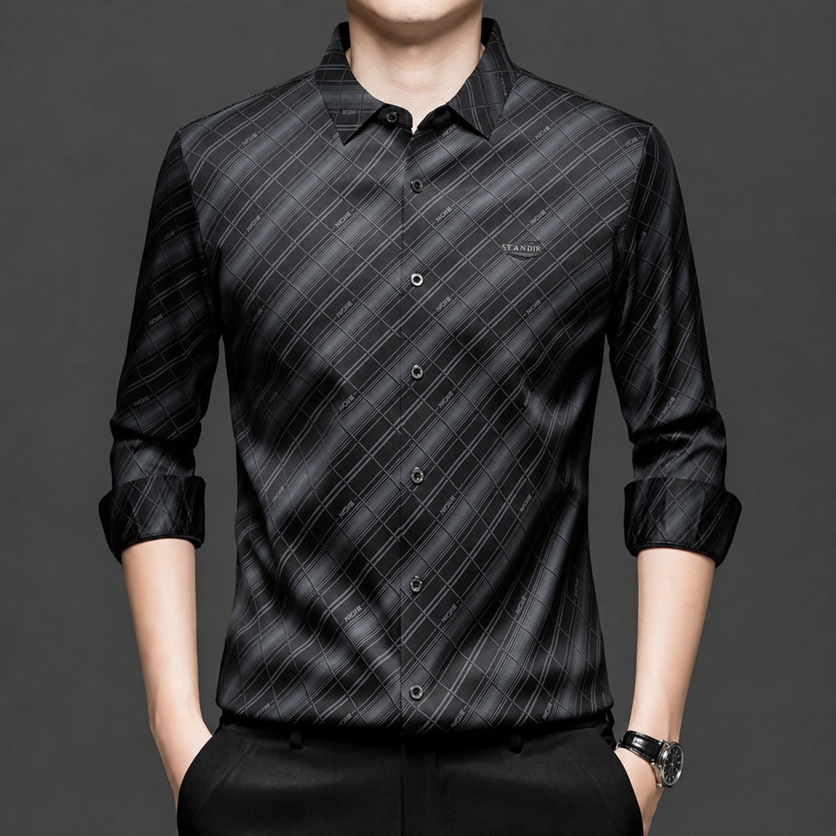 Men’s Black Checkered Slim Fit Formal Shirt