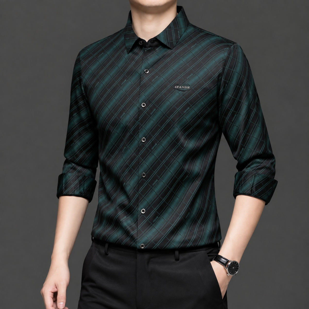 Men’s Teal Checkered Slim Fit Shirt