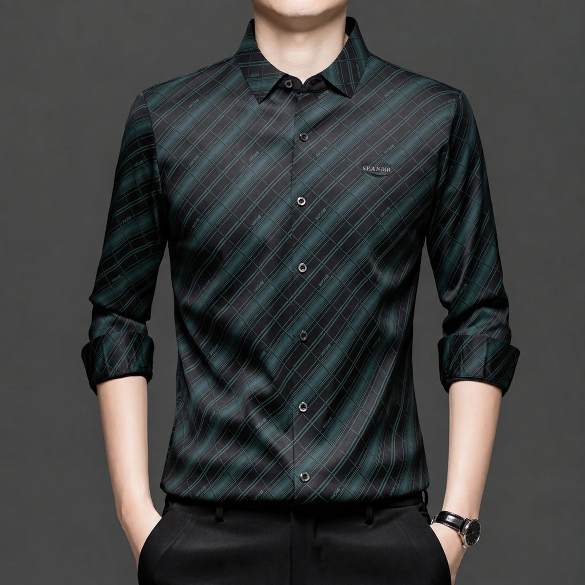 Men’s Teal Checkered Slim Fit Shirt
