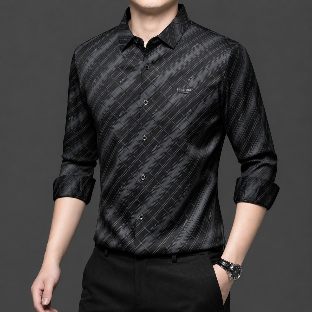 Men’s Black Checkered Slim Fit Formal Shirt