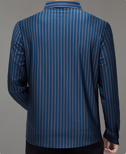 Men’s Navy Blue Vertical Striped Formal Shirt