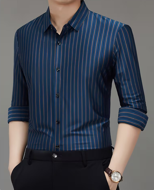 Men’s Navy Blue Vertical Striped Formal Shirt
